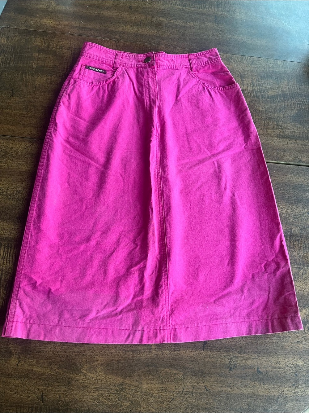 Vintage Jordache Hot Pink Denim Midi Skirt 100% Cotton Size 10 Fits XS Retro